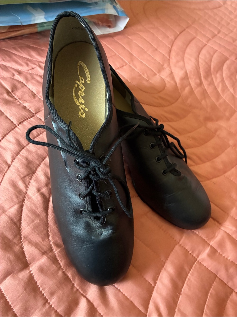Capezio Black Leather Lace-Up Tap Flats
